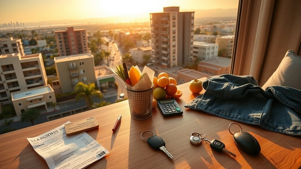 Infographic of typical monthly living expenses in Los Angeles for singles and families
