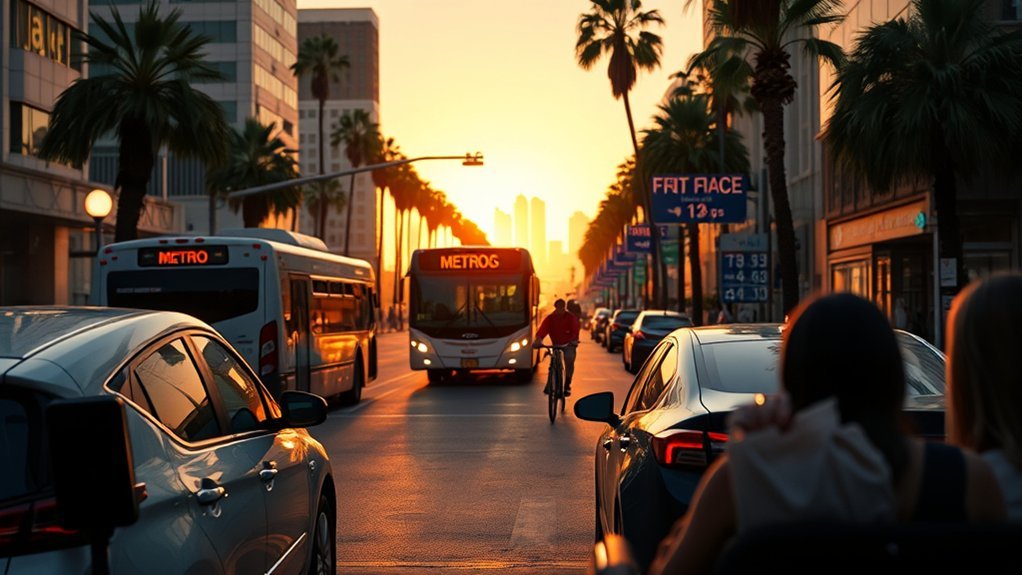 LA freeway traffic at sunset and Metro train collage