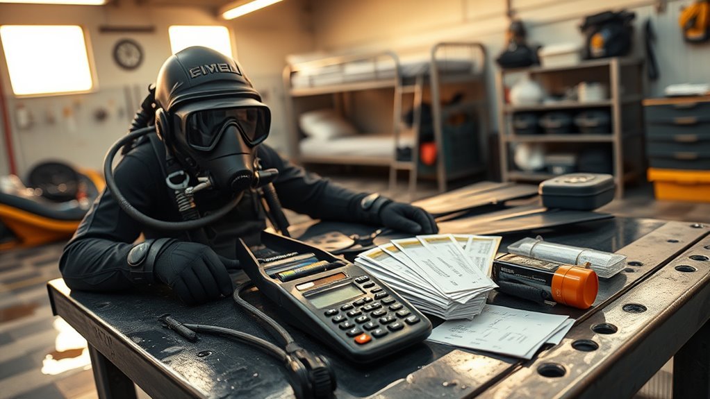 Budgeting chart for diving and underwater welding expenses