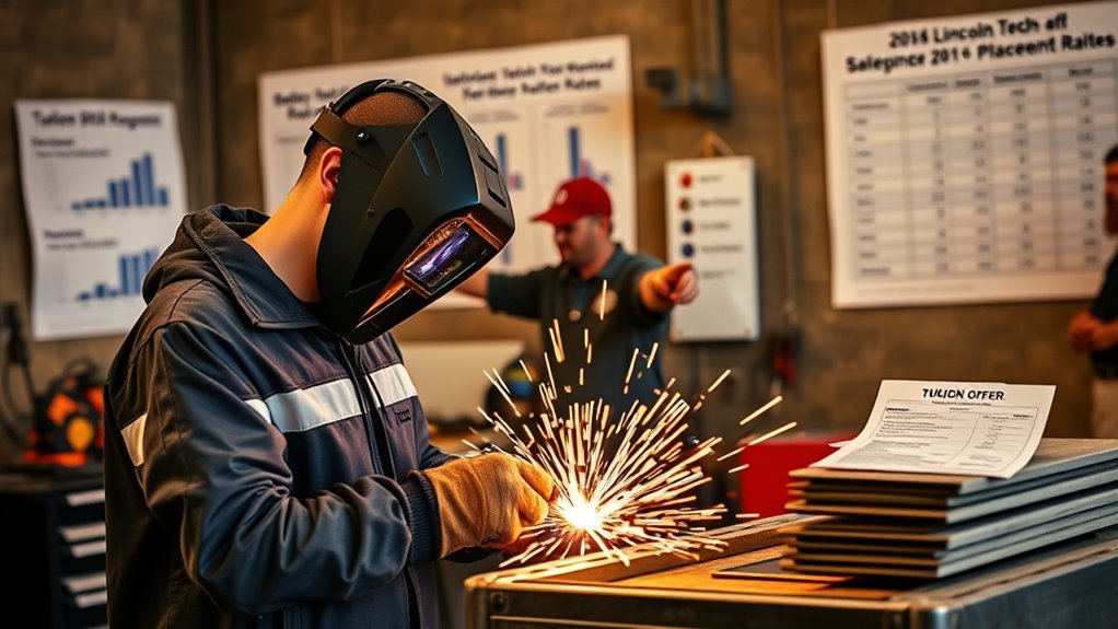 Graduate weighing welding career earnings against student debt on a scale