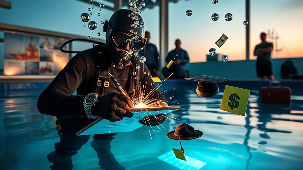 Diver evaluating the investment return of underwater welding training