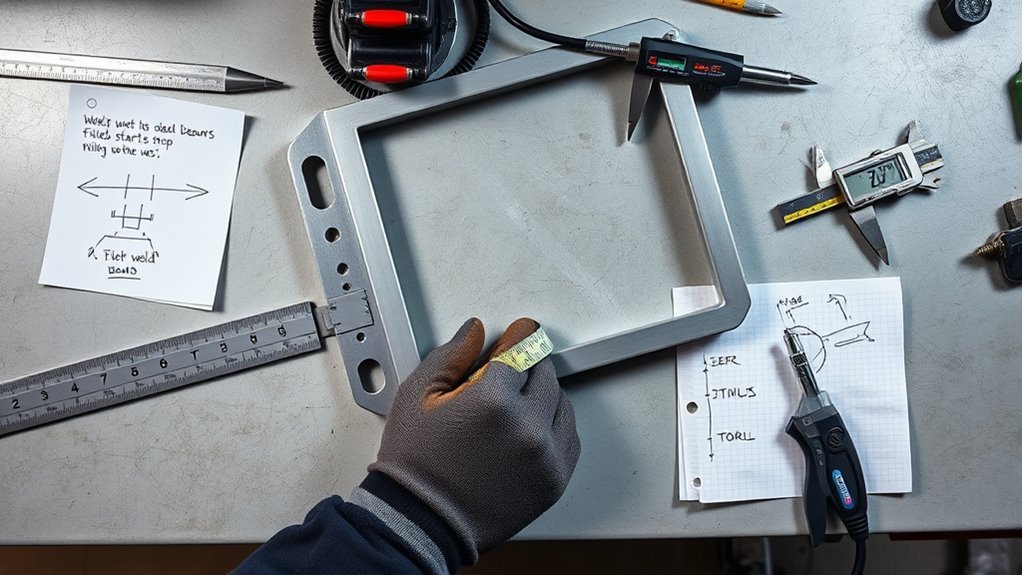 technician measuring total weld length on a metal structure